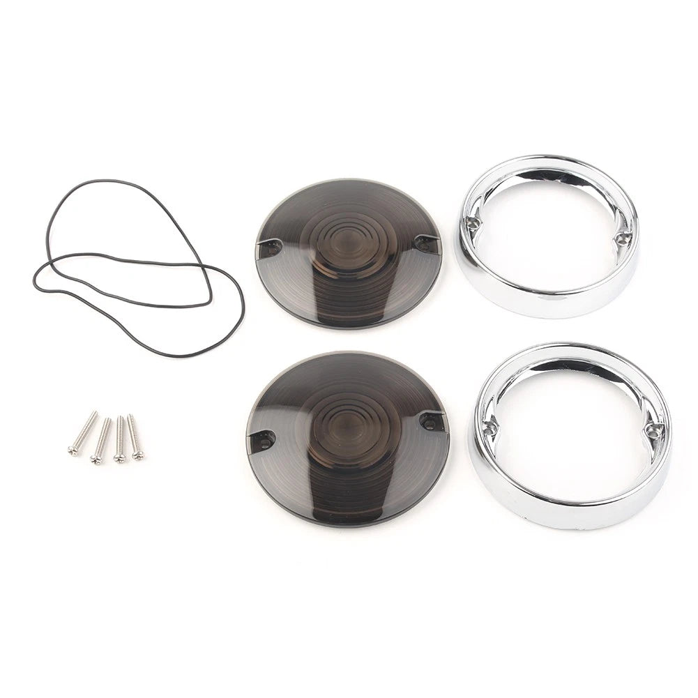 Turn Signal Bezel Gray Len Cover&Trim Rings For Harley Touring Road King 3-1/4"