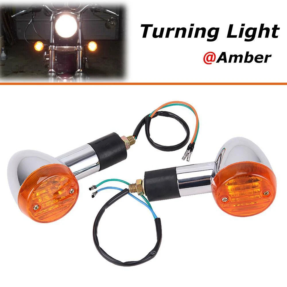 2x Motorcycle Amber Chrome Front Rear Bullet Turn Signal Indicator Light Blinker