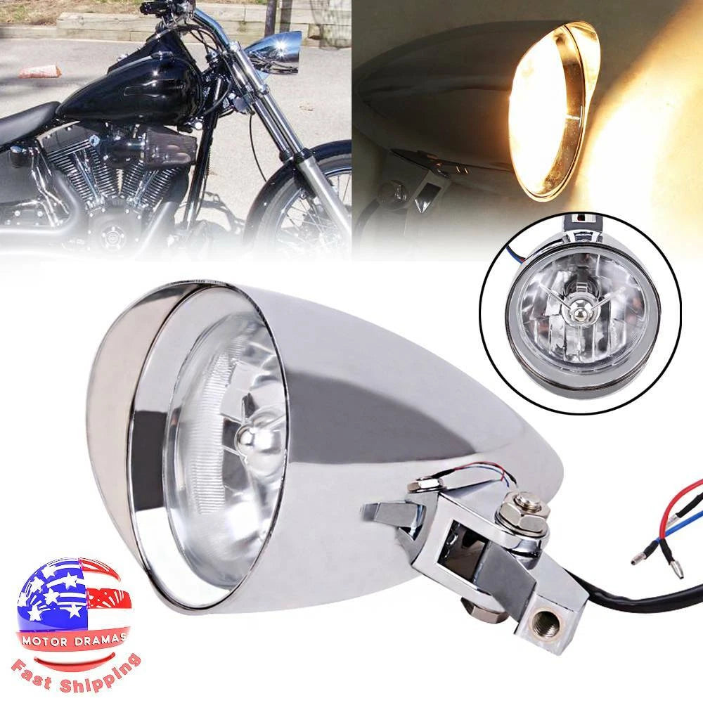 Motorcycle Chrome Aluminum Bullet Headlight Lamp Fit For Harley Bobber Chopper