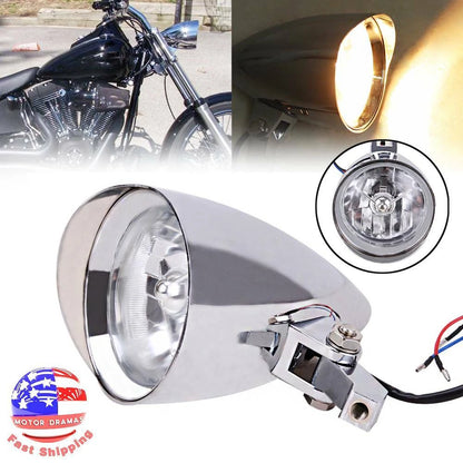 Motorcycle Chrome Aluminum Bullet Headlight Lamp Fit For Harley Bobber Chopper