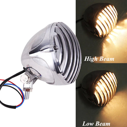 Motorcycle Amber Finned Grilled Headlight Lamp For Harley Bobber Chopper Cafe