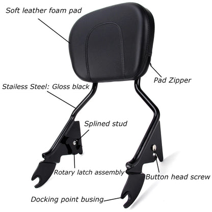 Detachable Backrest Sissy Bar & Pad For Harley Electra Street Road Glide 09-23