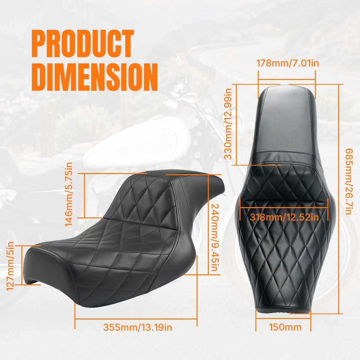 Two-up Seat For Harley Sportster Custom XL883C 2004-2010 For 2.3GAL-3.5GAL Tank