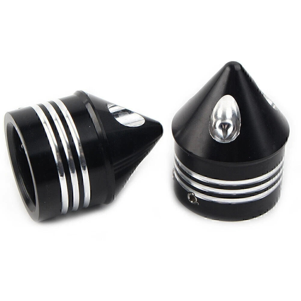 2Pcs Black Front Axle Cap Nut Cover For Harley Electra Glide Sportster FLHX