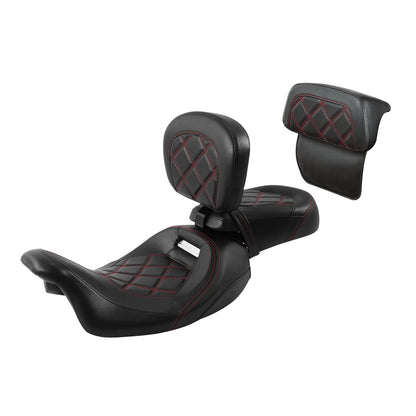 Black Red Driver &Passenger Seats Backrest Pad Fit For Harley Touring 2014-23 22