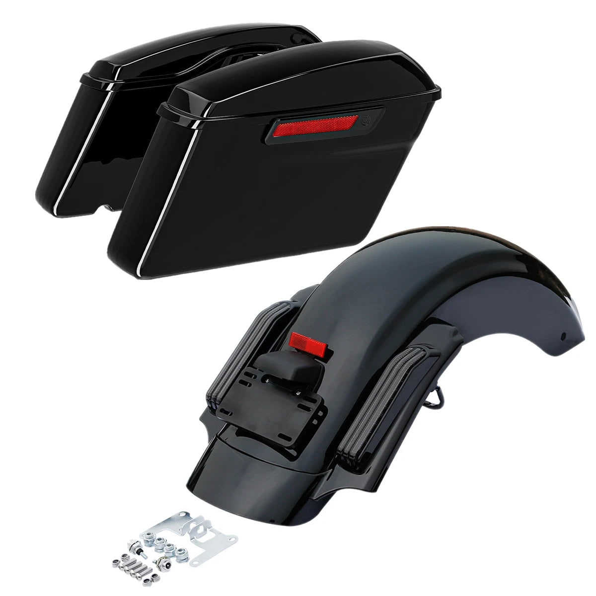 Black Hard Saddlebag LED Rear Fender Fit For Harley CVO Electra Road Glide 14-Up
