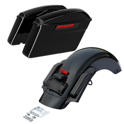 Black Hard Saddlebag LED Rear Fender Fit For Harley CVO Electra Road Glide 14-Up