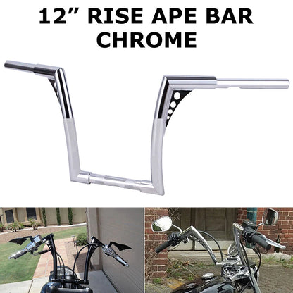 12" Inch Handlebars Rise Ape Hangers For Harley Sportster XL 883 1200 FLST FXST