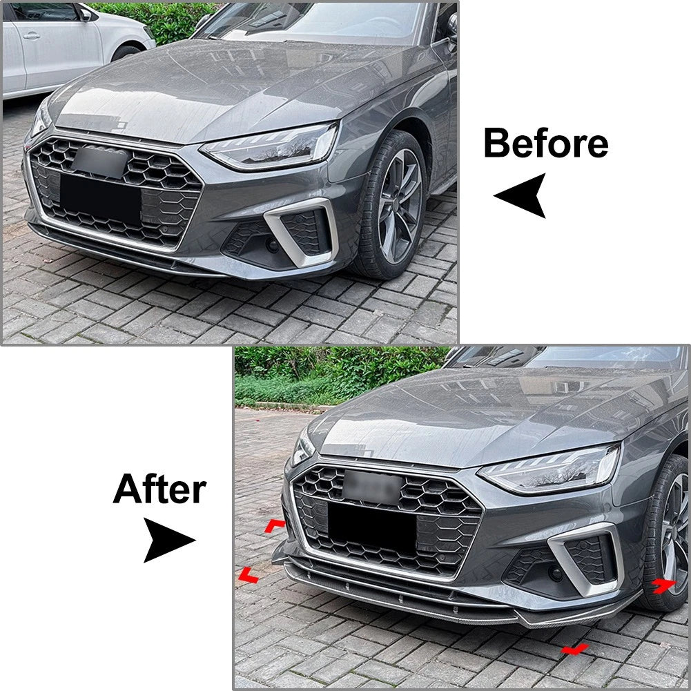 Front Bumper Splitter Spoiler Lip Carbon Fiber Black For Audi A4 S4 B9.5 2020-24