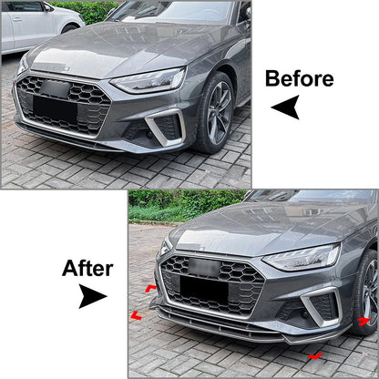 Front Bumper Splitter Spoiler Lip Carbon Fiber Black For Audi A4 S4 B9.5 2020-24
