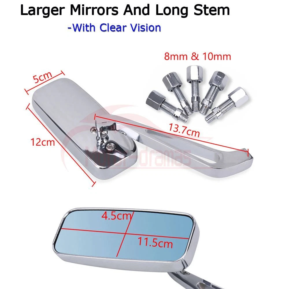 Motorcycle Rear View Side Mirrors 8mm&10mm Chrome for HARLEY HONDA SUZUKI YAMAHA