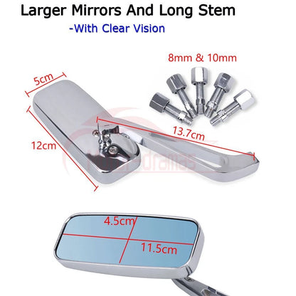Motorcycle Rear View Side Mirrors 8mm&10mm Chrome for HARLEY HONDA SUZUKI YAMAHA