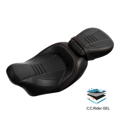 Black Driver Rider Passenger Gel Seat Fit For Harley Touring Street Glide 09-23
