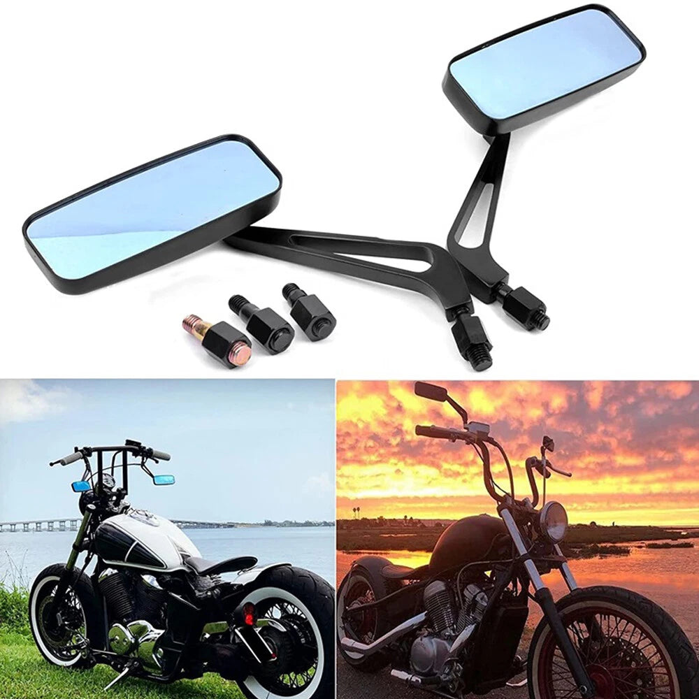 Black Rectangle Motorcycle Mirrors For Harley Cruiser Bobber Chopper Softail US