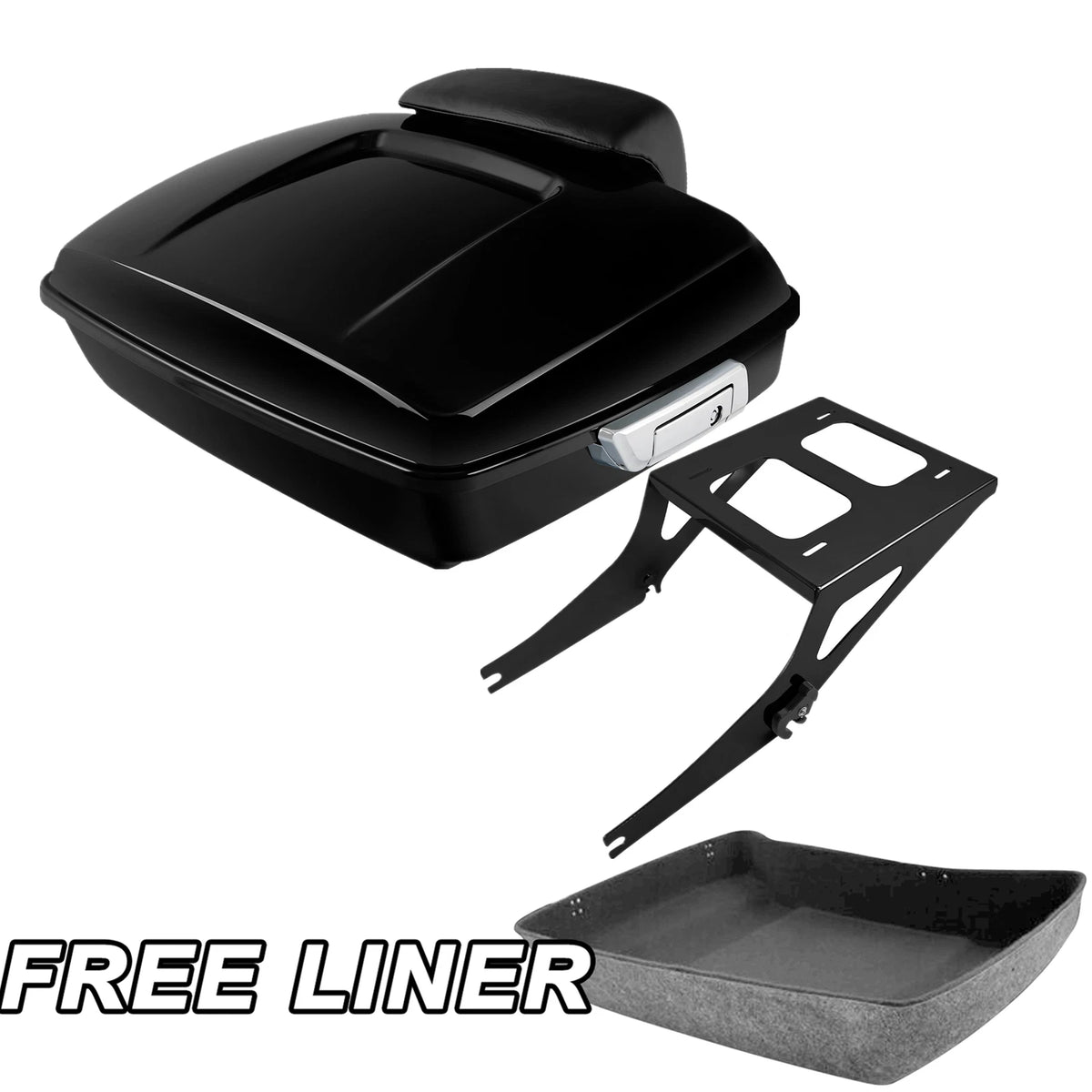 Black Chopped Trunk W/ Backrest Mount Rack Fit For Harley Fat Boy FLST 2008-2016