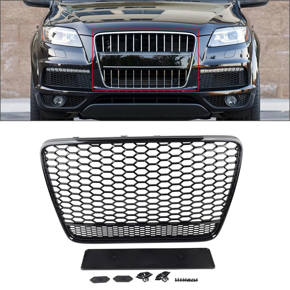 Front Bumper Radiator Mesh Grille Glossy Black For Audi Q7 2005-2015