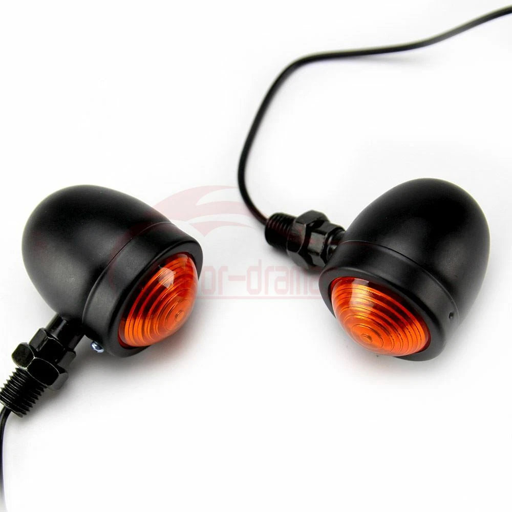 2pcs Black Motorcycle Metal Bullet Turn Signal Blinker Indicator Amber Light 12V