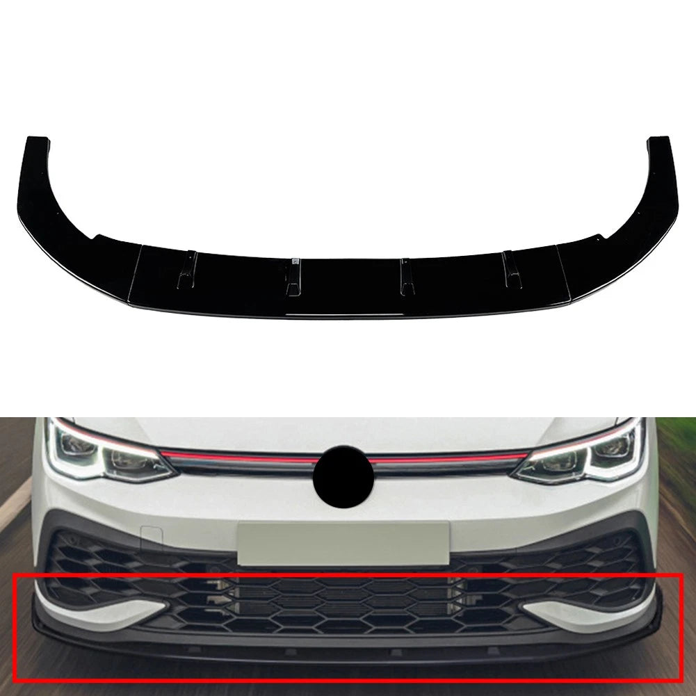 Glossy Front Bumper Lip Spoiler Splitter For Volkswagen Golf 8 CS R 2020-2024