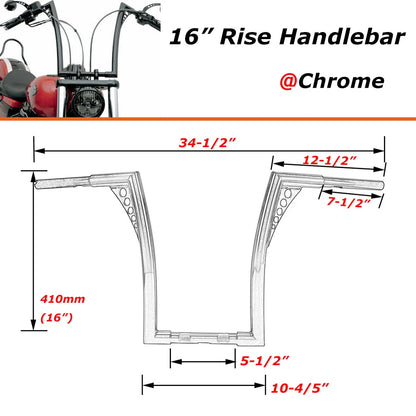 16" Rise Ape Hanger Handlebar For Harley Sportster Softail Dyna Fatboy FLST FXST