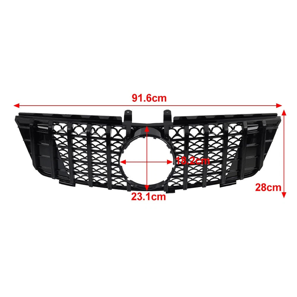 GTR Style Front Bumper Radiator Hood Grille Black For Benz ML Class W164 2005-08