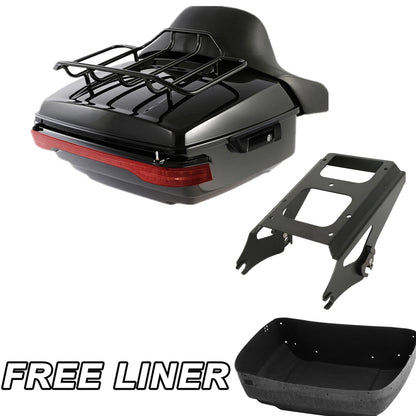 Black King Trunk Pad Mount Rack Tail Light For Harley Street Road Glide 09-13 US