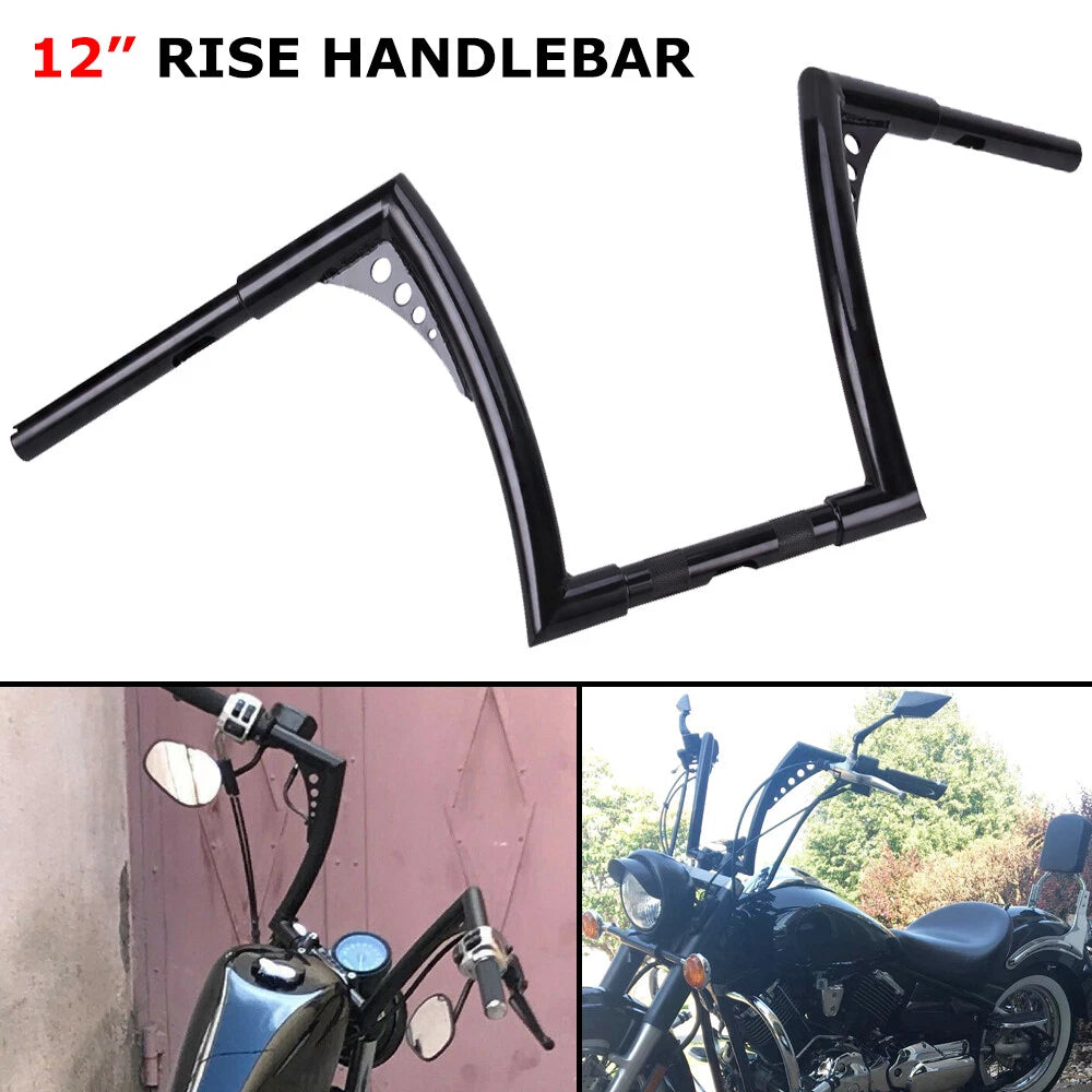 12" Inch Handlebar Rise Ape Hangers For Harley Sportster 883 1200 FLST FXST Dyna