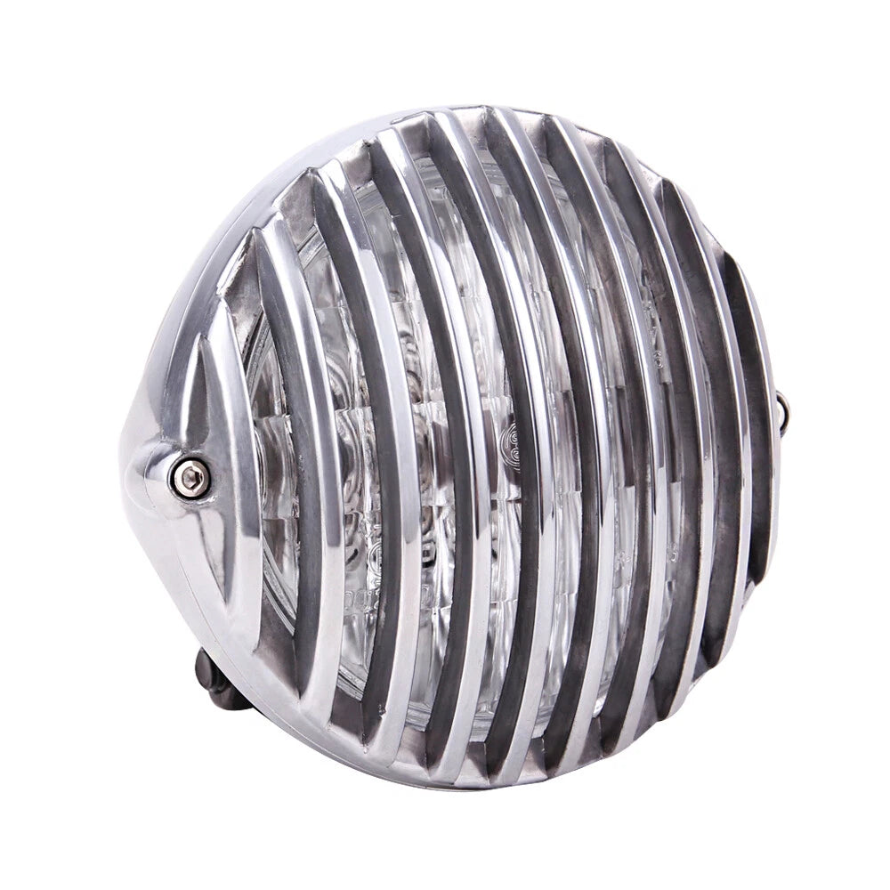 5" Motorcycle Headlight Finned Grill Hi/Lo For Harley Chopper Bobber Cafe racer