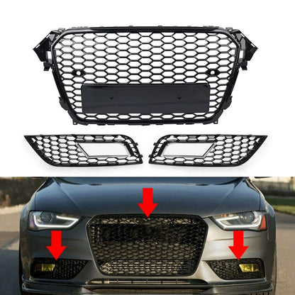 Front Hood Grille Fog Light Covers Honeycomb Style For Audi A4 2013-2016