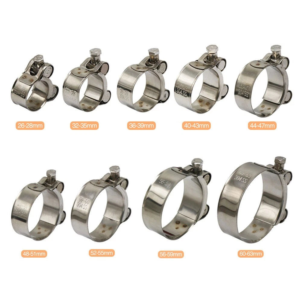 US 1x Motor Exhaust Pipe Clamp 26-63mm Stainless Steel Muffler Fixed Caliper