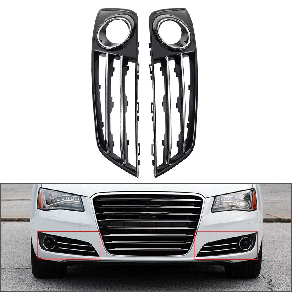 1 Pair Glossy Black Front Bumper Grille Fog Light Cover For Audi A8 D4 2011-2014