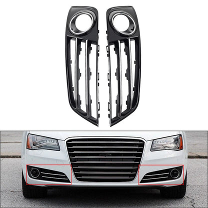1 Pair Glossy Black Front Bumper Grille Fog Light Cover For Audi A8 D4 2011-2014