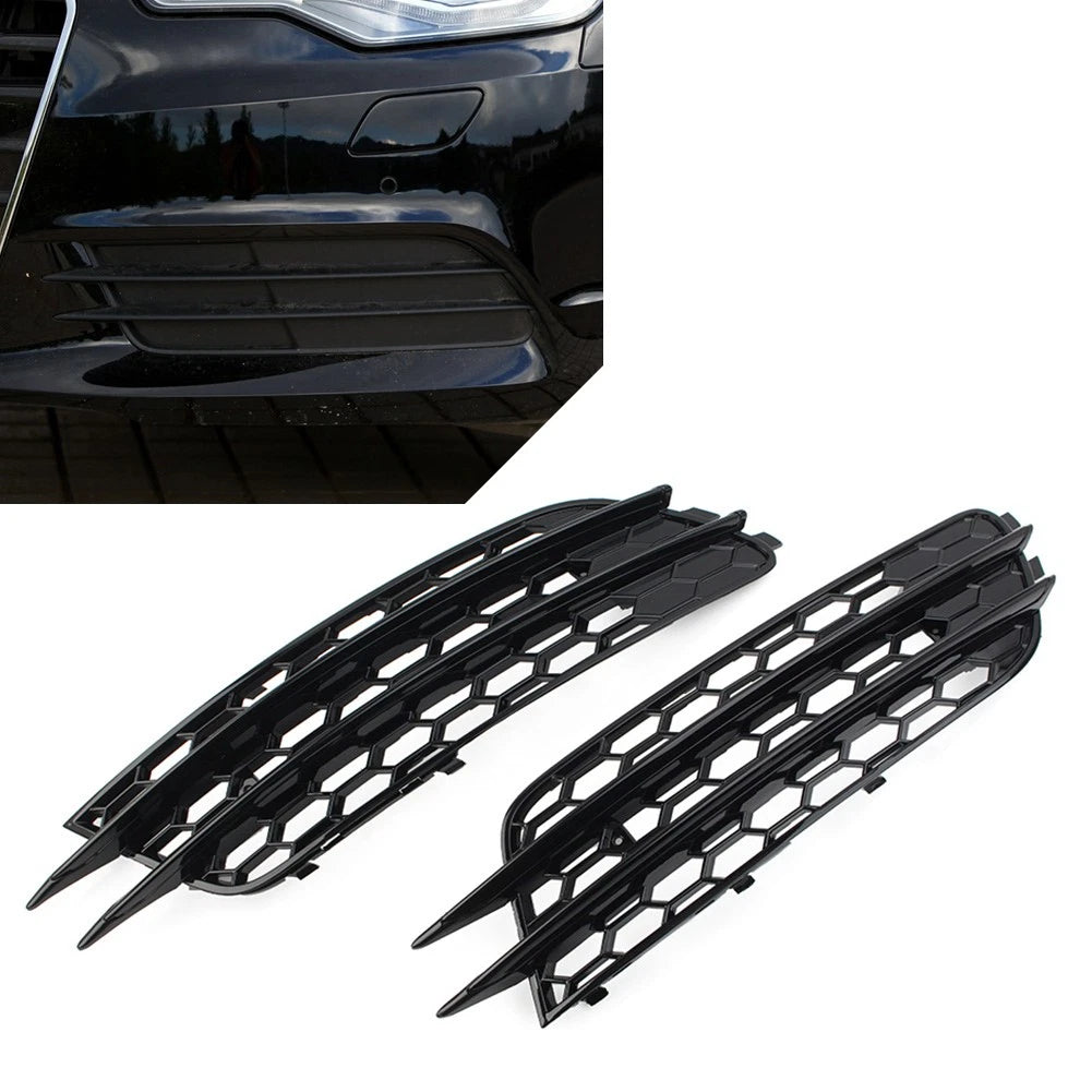 1 Pair Front Bumper Honeycomb Mesh Fog Light Grille Cover For Audi A6 C7 Sedan