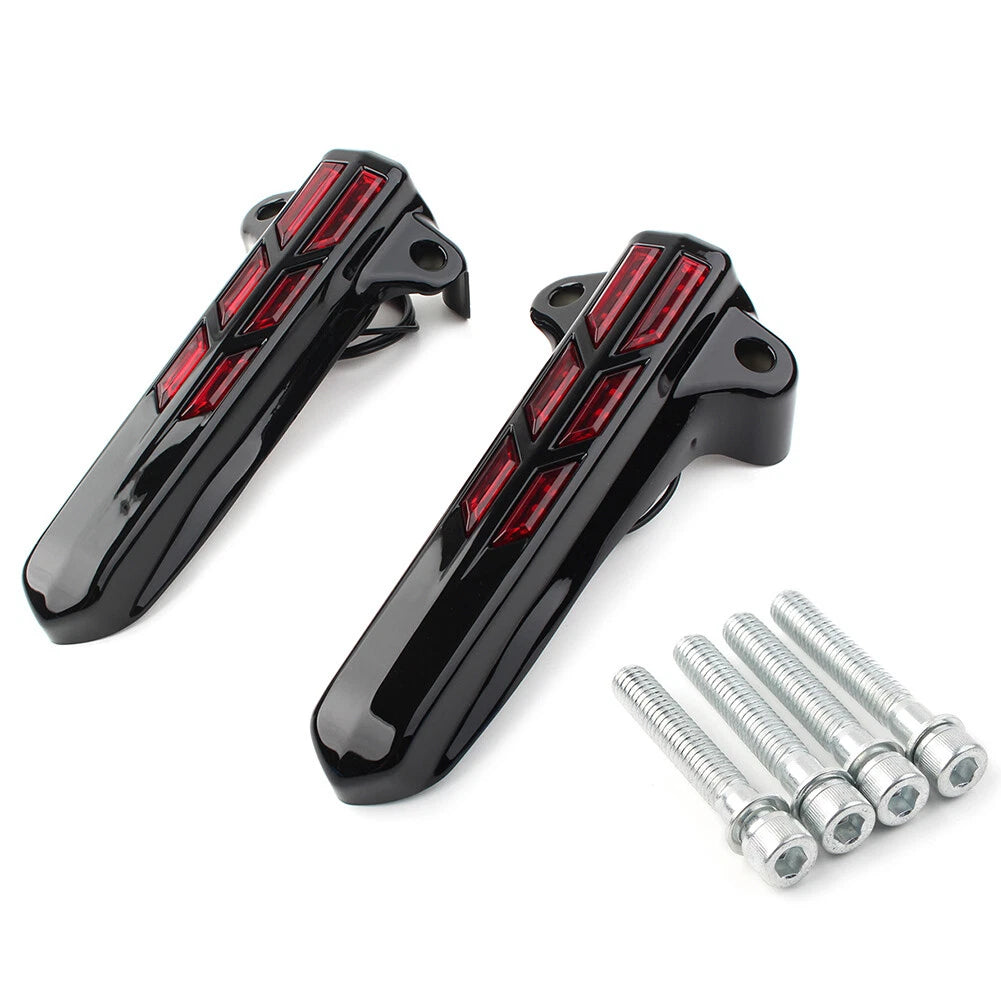 Front Lower Fork Leg Covers LED Light for Harley FLHR FLHTK FLHX 14-20 Black-Red
