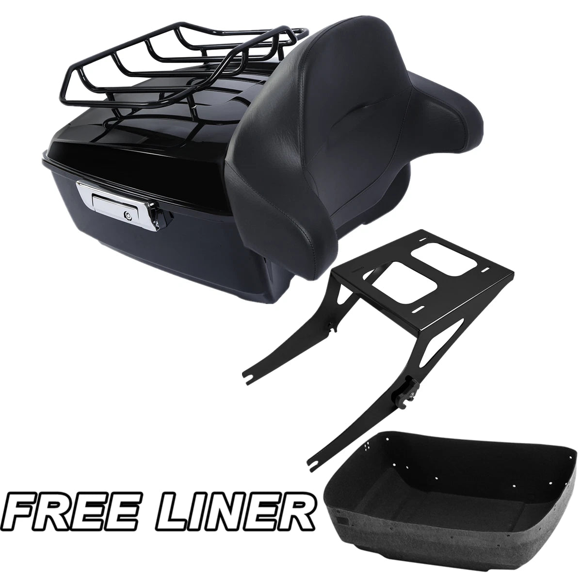 Black King Trunk Backrest Pad Mount Rack For Harley Fat Boy 2008-2016 2009
