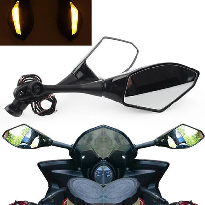 Pair Amber LED Turn Signal Rearview Side Mirror For Honda CBR600RR CBR1000RR