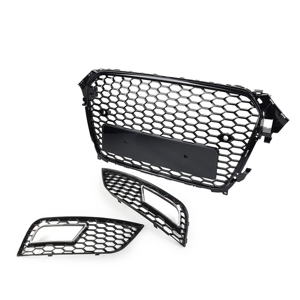 Front Hood Grille Fog Light Covers Honeycomb Style For Audi A4 2013-2016