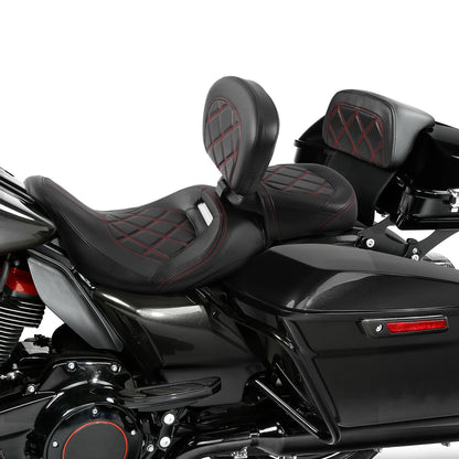 Black Red Driver &Passenger Seats Backrest Pad Fit For Harley Touring 2014-23 22
