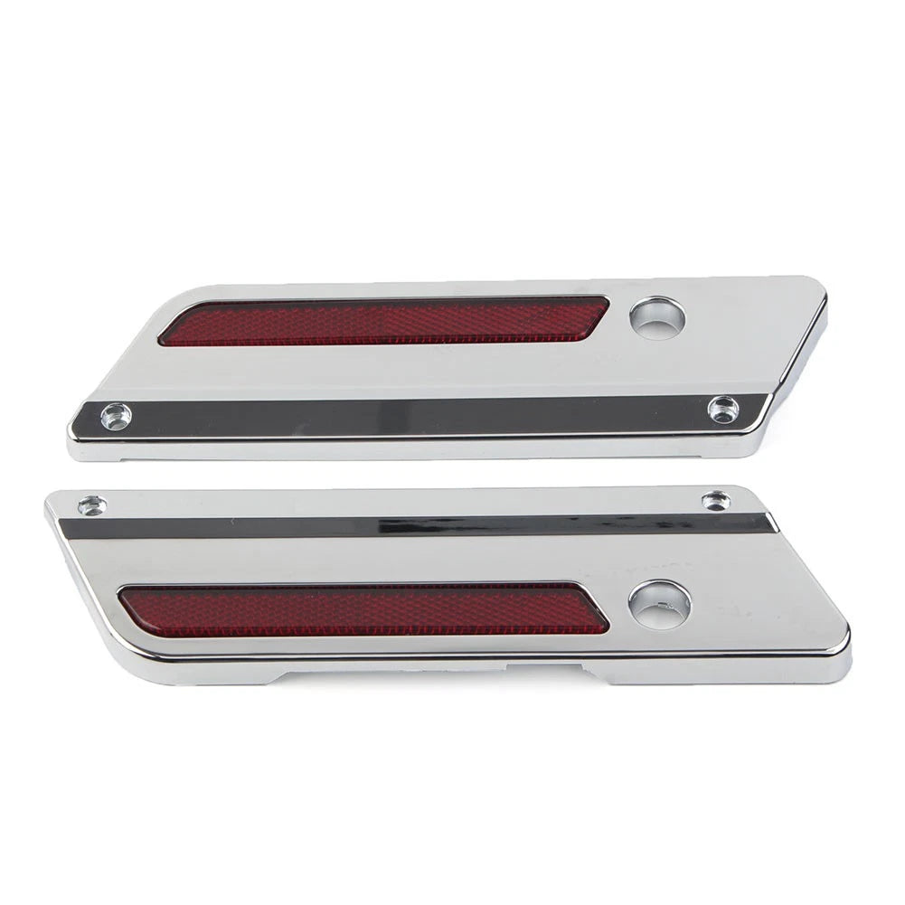 Saddlebag Latch Plate Cover W/ Red Reflector For Harley Touring 1993-13 Chrome