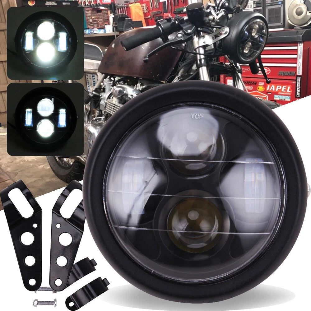 6.5'' Motorcycle Universal LED Headlight & Bracket For Harley Chopper Cafe Racer