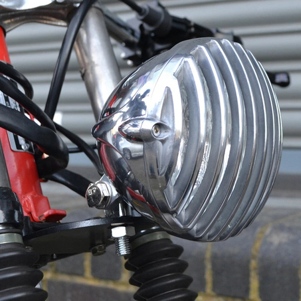 Chrome Motorcycle Finned Grill Headlight Lamp For Harley Chopper Bobber Custom