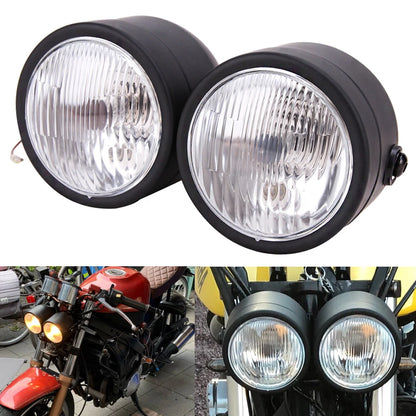 Motorcycle Twin Headlight Dual Light For Harley Street Cafe Racer Old School