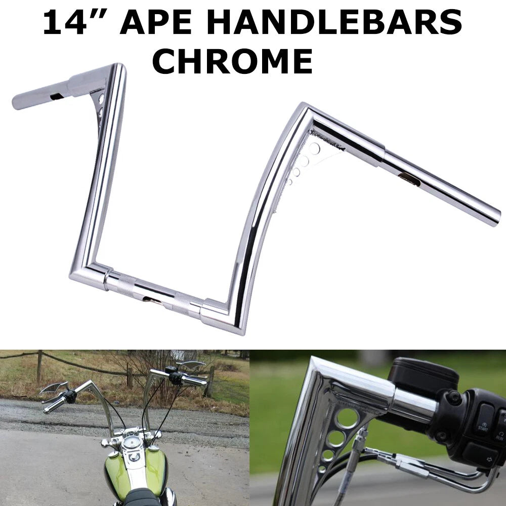 Chrome 14" Rise Ape Hangers HandleBar 1.25" For Harley Softail FLST Sportster XL