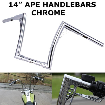 Chrome 14" Rise Ape Hangers HandleBar 1.25" For Harley Softail FLST Sportster XL