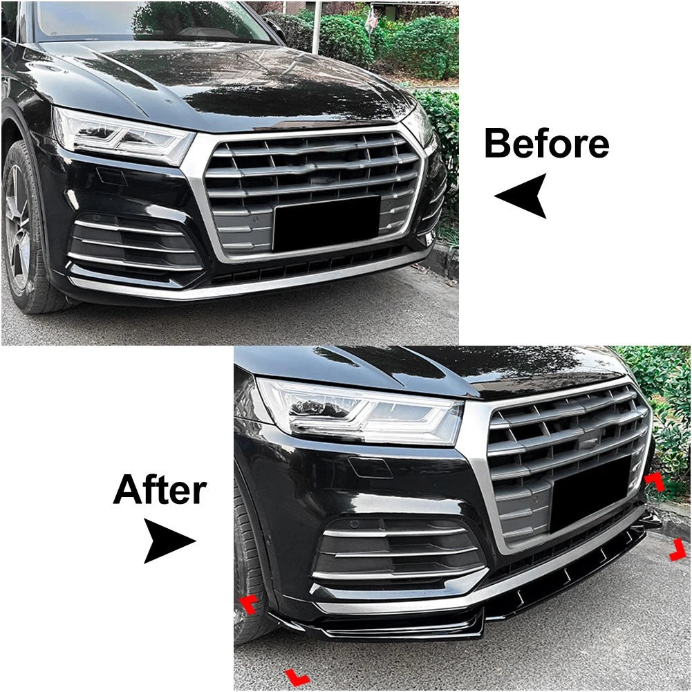 ABS Glossy Black Front Bumper Lip Spoiler Splitter For Audi Q5 SQ5 2018-2020