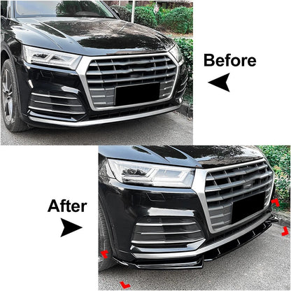 ABS Glossy Black Front Bumper Lip Spoiler Splitter For Audi Q5 SQ5 2018-2020