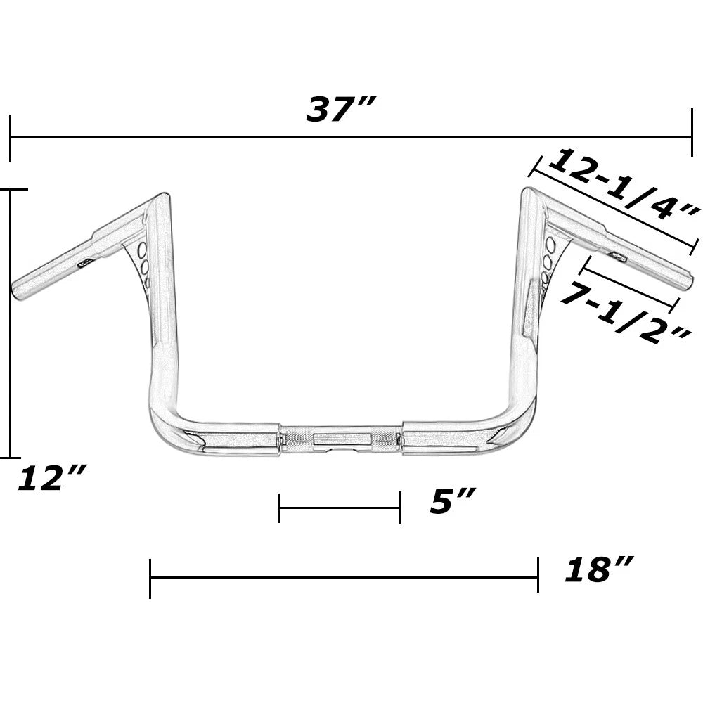 12" Rise Ape Hanger HandleBars 1-1/4" Fat For Harley Touring CVO Electra Glide