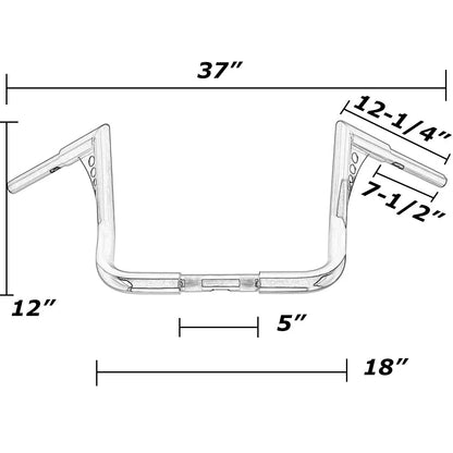 12" Rise Ape Hanger HandleBars 1-1/4" Fat For Harley Touring CVO Electra Glide