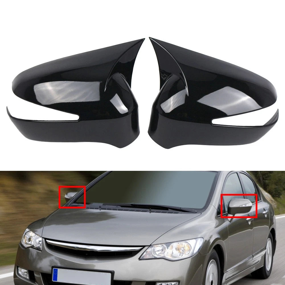 Gloss Black Side Rear View Mirror Cover Cap For Honda Civic 8th 4-Door 2006-2011