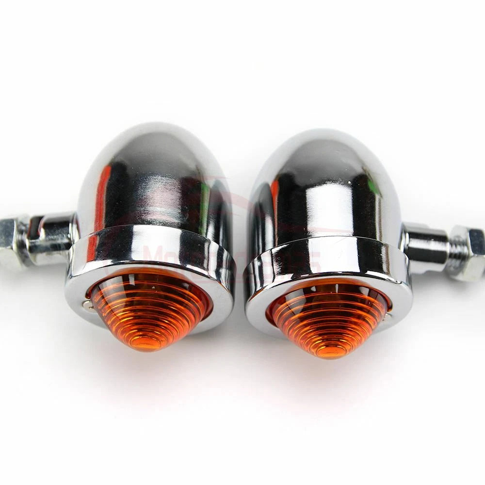 2x Chrome Motorcycle Bullet Turn Signal Amber Light Indicators Blinker Universal