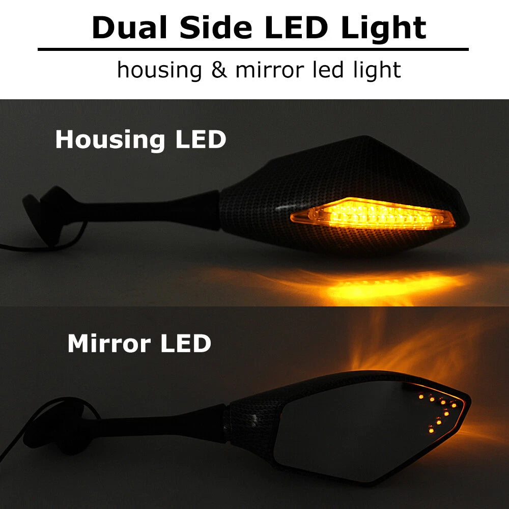 Carbon Fiber Motorcycle LED Blinker Turn Signal Light Rearview Mirrors Universal
